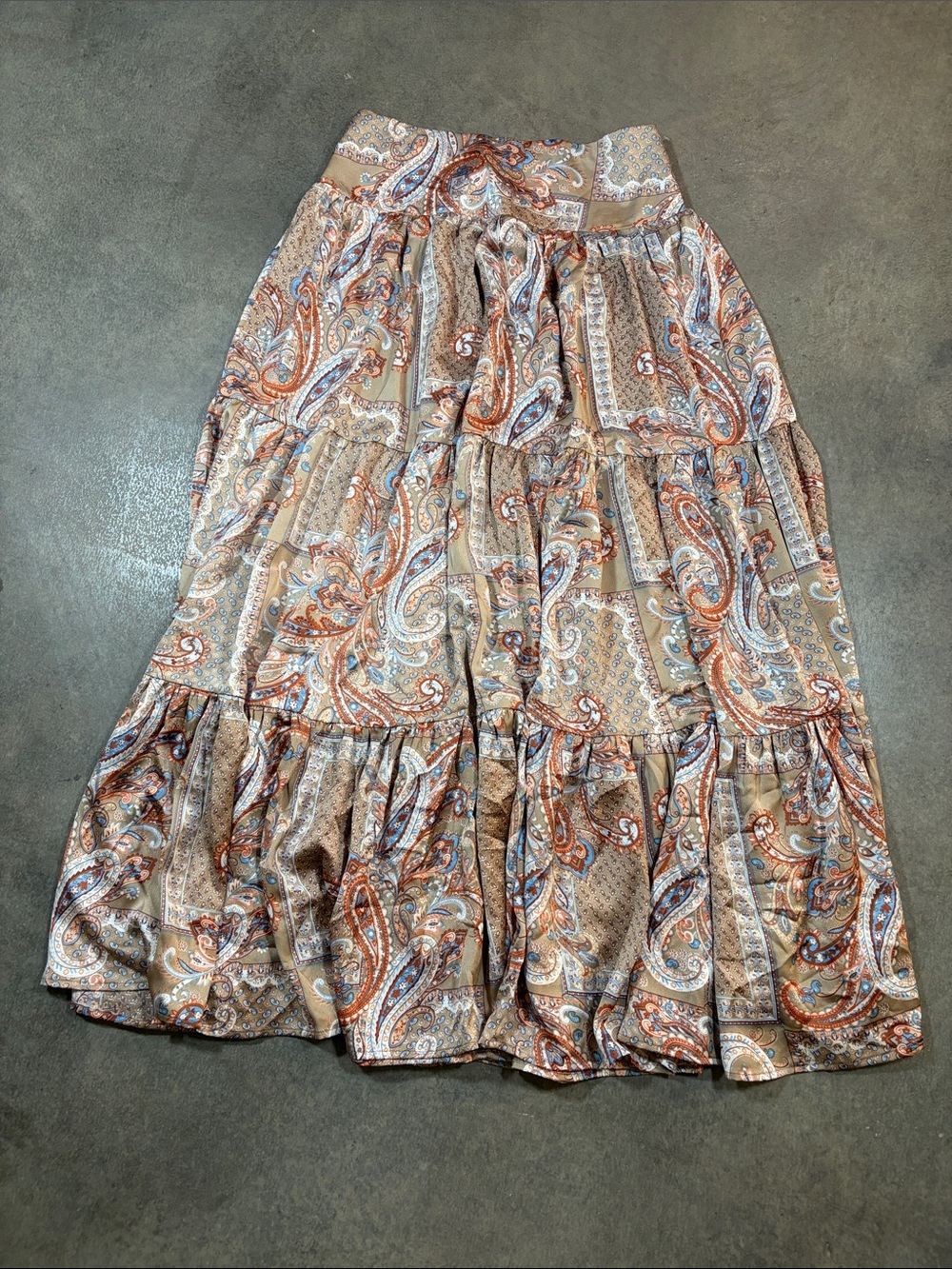 Natural Life Maxi Tiered Flowy Skirt Boho Paisley Floral Print